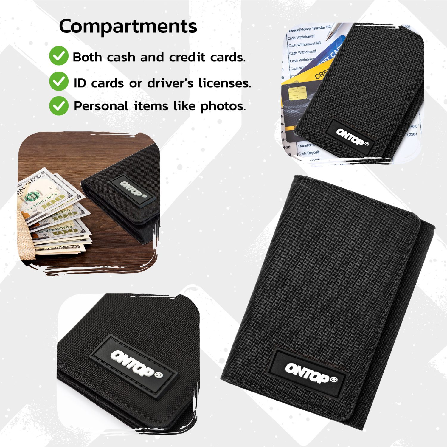 Trifold Wallet Card Holder Coin Purse Canvas 3