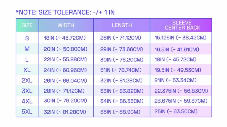 Size Guide Gildan Tshirt