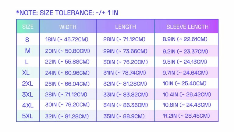 T-shirt Bella Size Guide