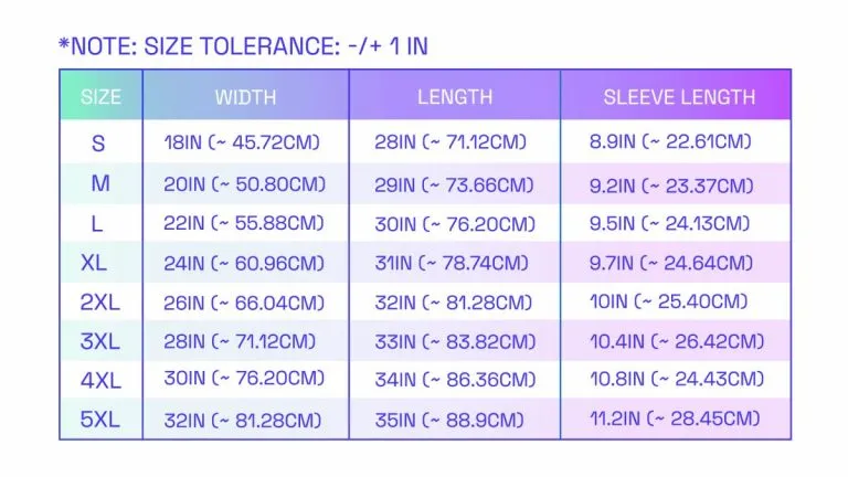 T-shirt Bella Size Guide