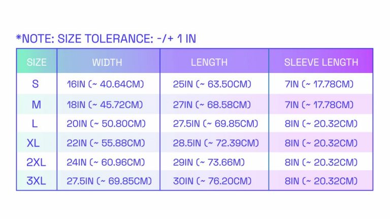 Wash T-Shirt Size Guide