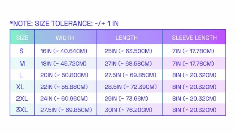 Wash T-Shirt Size Guide