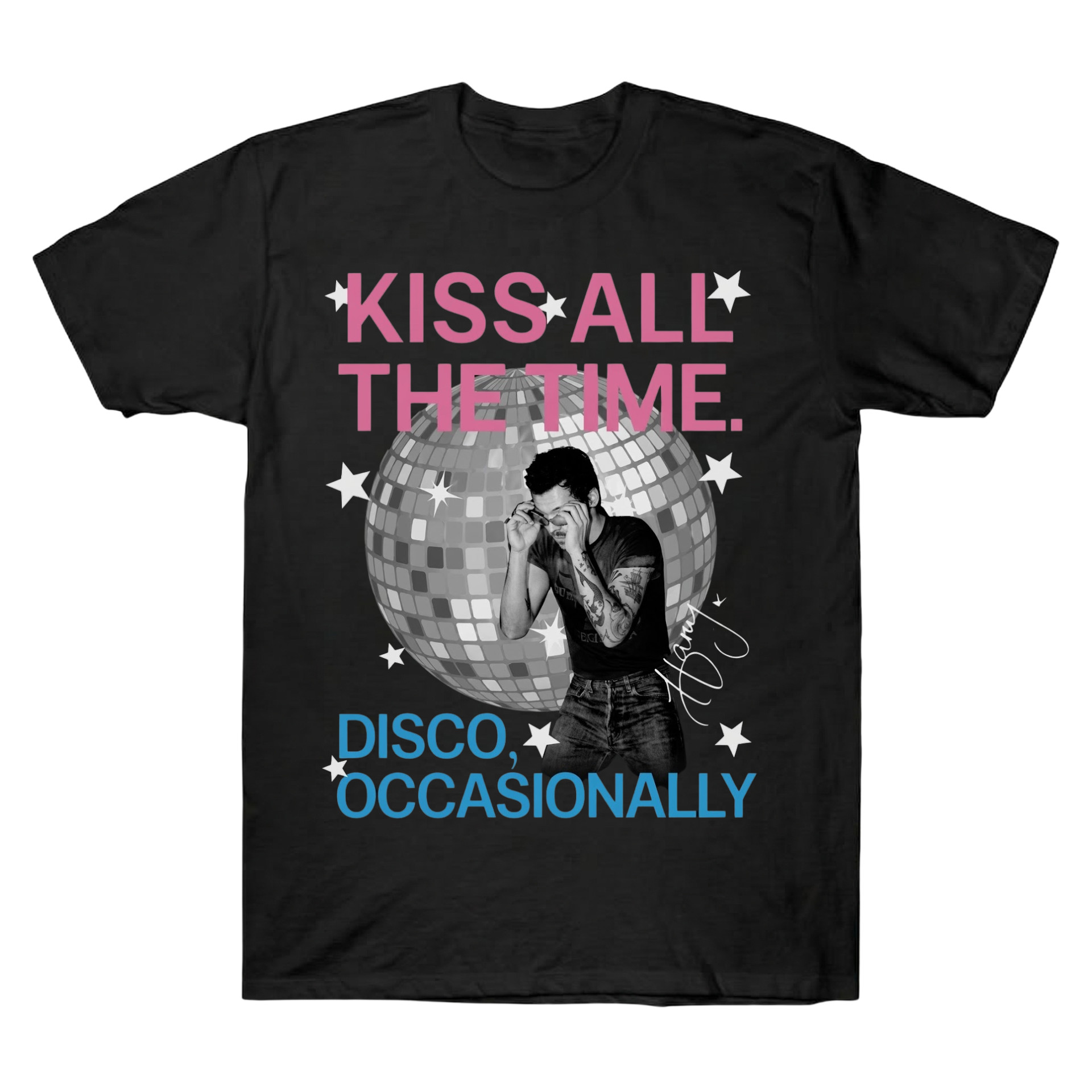 Harry Styles Minimalist Text Tee For Sale 1 Harry Styles Kiss All The Time Photo Shirt - Disco Occasionally Graphic Tee