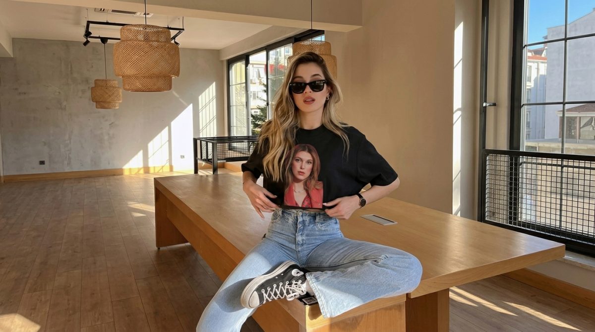 Millie Bobby Brown Red Power Suit Editorial Graphic Tee