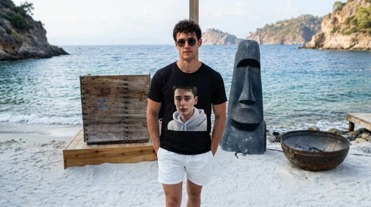 Noah Schnapp White Hoodie Cinematic Portrait Tee