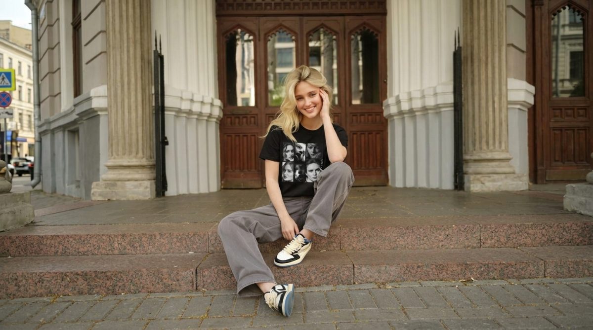 Sadie Sink Black and White Film Collage T-shirt