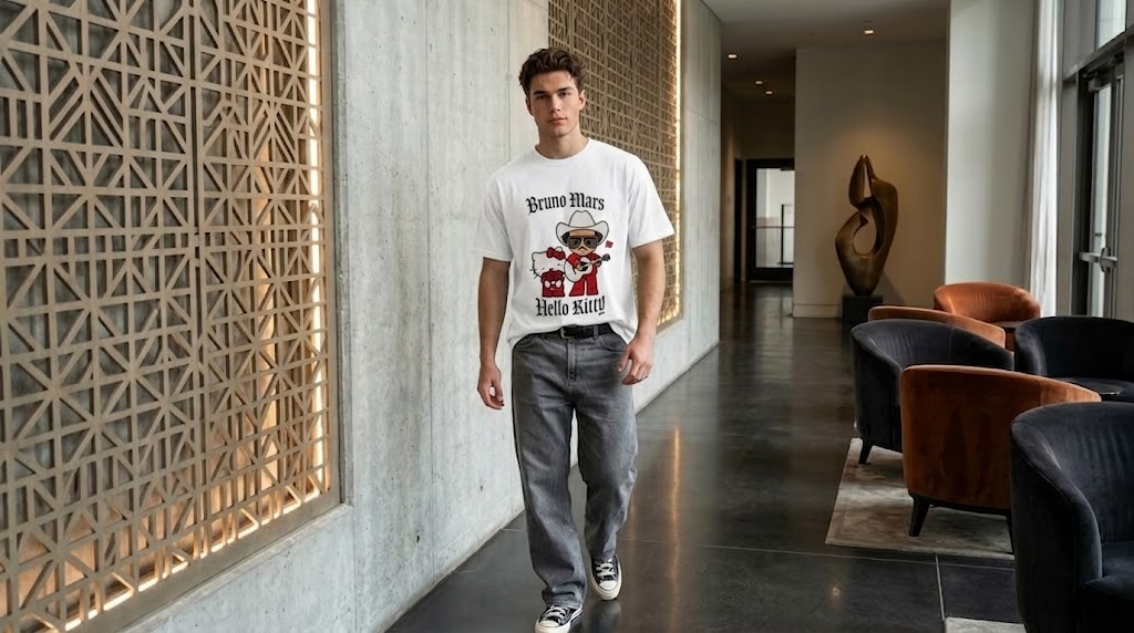 Bruno Mars Hello Kitty Cowboy Gothic Tee Lifestyle