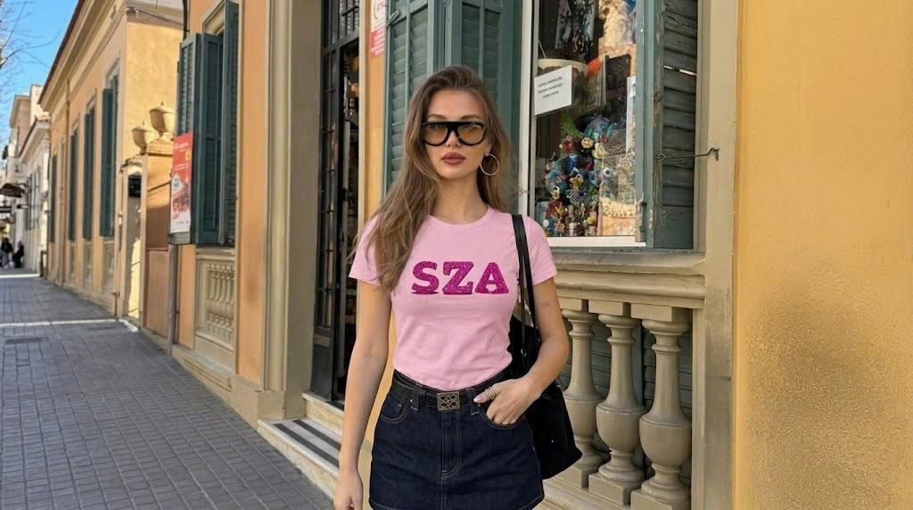 SZA Pink Glitter Block Logo Iconic Tee