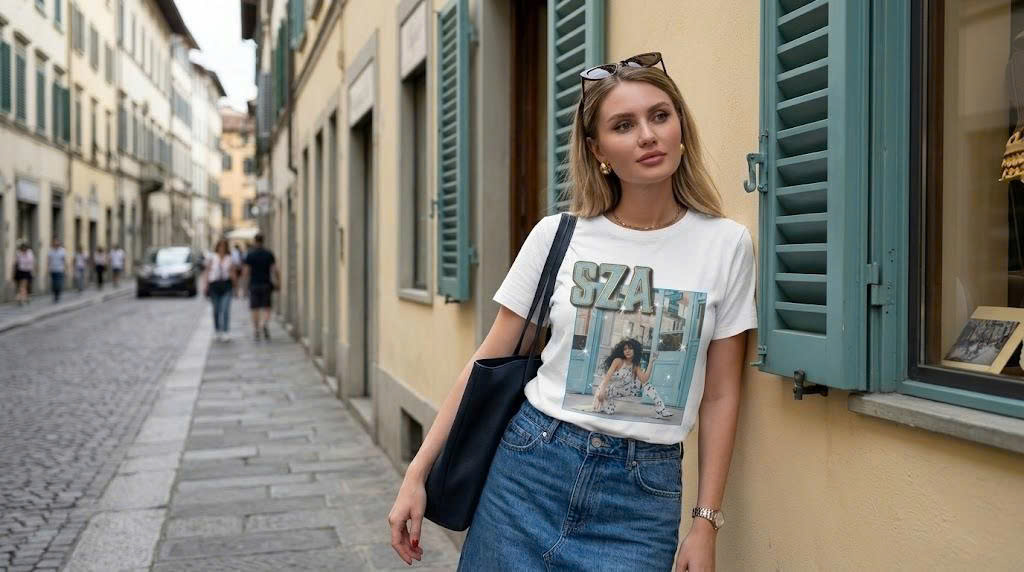 SZA Retro Blue Texture Logo Iconic Tee