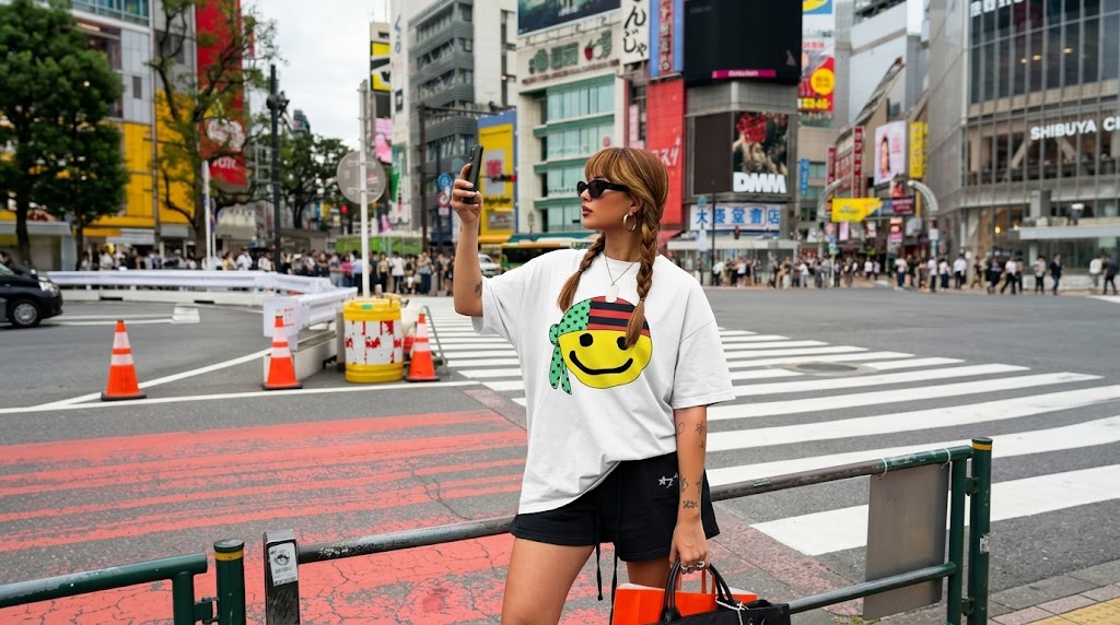 Hailey Bieber Retro Smiley Bandana Graphic Tee