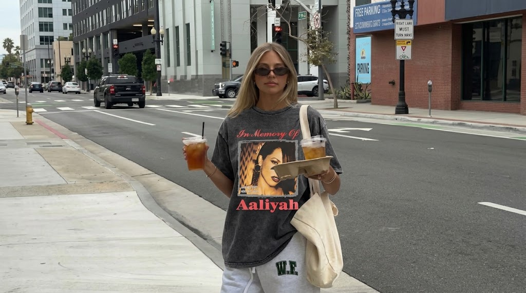 Hailey Bieber Vintage Aaliyah Tribute Rap Tee