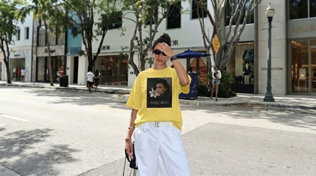 Hailey Bieber White Lily Portrait Graphic Tee