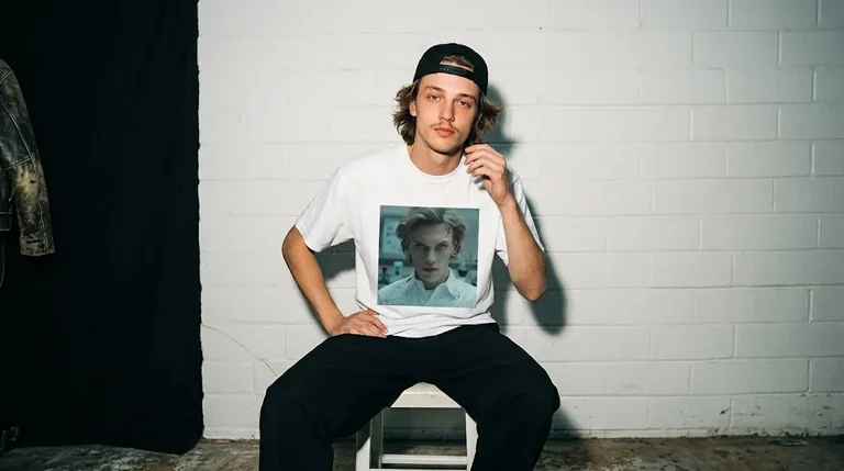 Jamie Campbell Bower Henry Creel Blood Portrait Graphic Tee 4 Jamie Campbell Bower Henry Creel Blood Portrait Graphic Tee