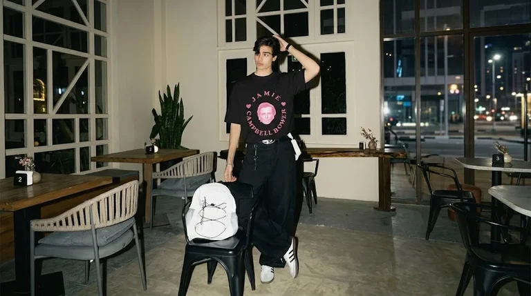 Jamie Campbell Bower Pink Retro Portrait Graphic Tee