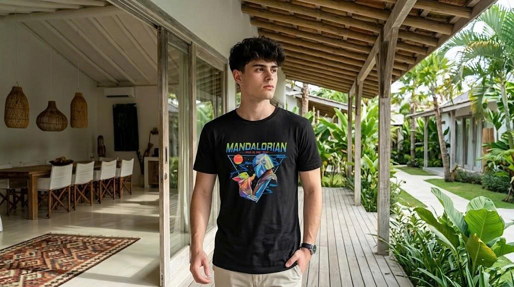 The Mandalorian And Grogu Retro Synthwave Tee