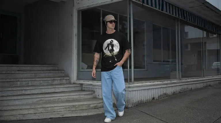 Michael Jackson Moon Silhouette Gold Tee