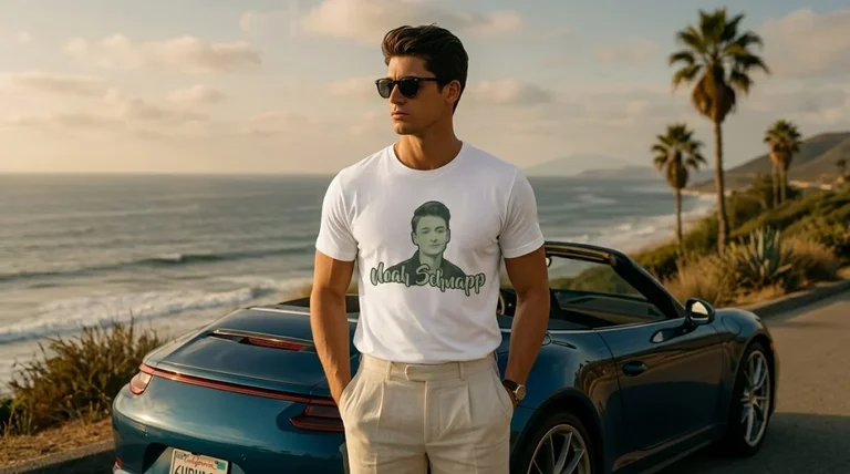 Noah Schnapp Green Cursive Portrait Graphic Tee