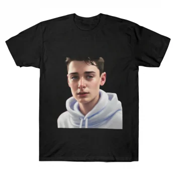 Noah Schnapp White Hoodie Cinematic Portrait Tee