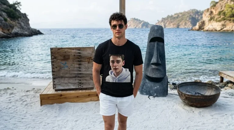 Noah Schnapp White Hoodie Cinematic Portrait Tee