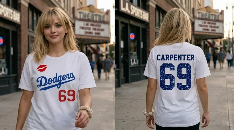 Sabrina Carpenter Dodgers 69 Two-Sided Graphic Tee