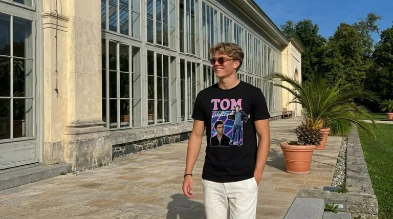 Tom Holland Neon Synthwave Retro Icon Style Tee