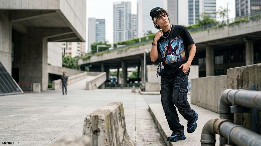 Tom Holland Spiderman Pixel Cityscape T-shirt